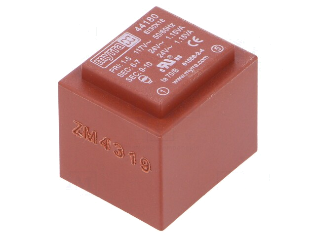 Transformator: ingegoten; 2,3VA; 117VAC; 24V; 24V; 48mA; 48mA; PCB Transformator: ingegoten; 2,3VA; 117VAC; 24V; 24V; 48mA; 48mA; PCB